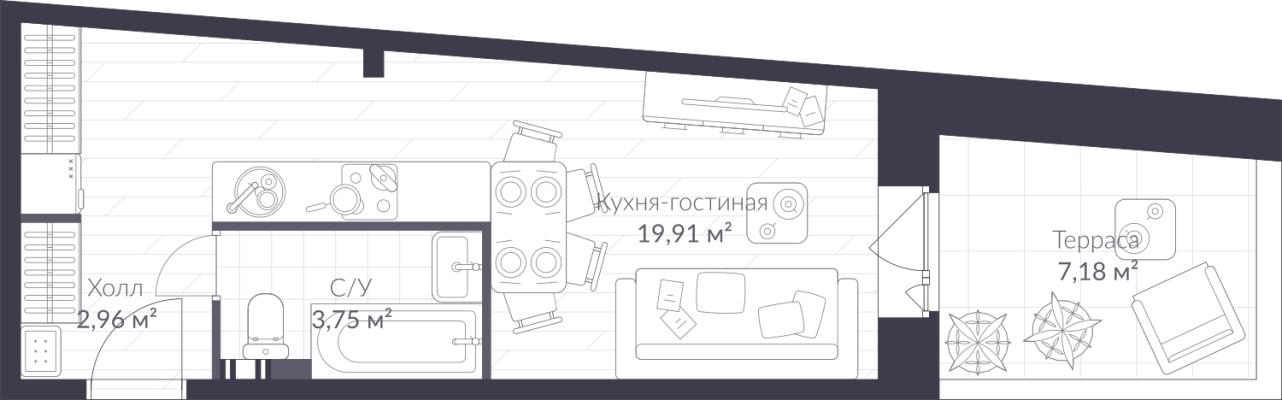 Планировка квартиры студии в ЖК "VEREN VILLAGE Стрельна"