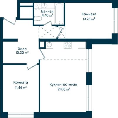 Планировка трехкомнатной квартиры в ЖК "DOM SMILE"