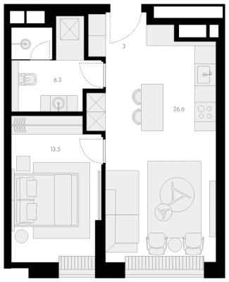Планировка двухкомнатной квартиры в ЖК "Поклонная 9"
